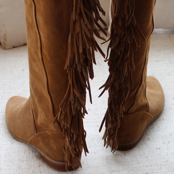 Aldo Knee High Caramel Suede Fringe Boots - Picture 6 of 8